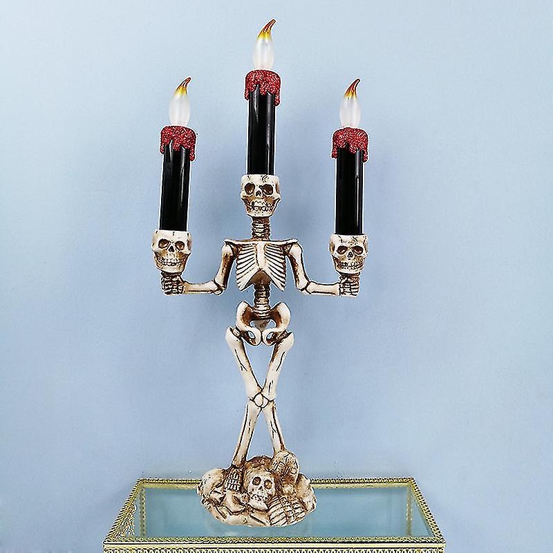 Halloween Skeleton Skeleton Candle Holder Halloween Led Flashing Ghost Hand Held Candle Light Skeleton Light Decoration Props (1pcs)