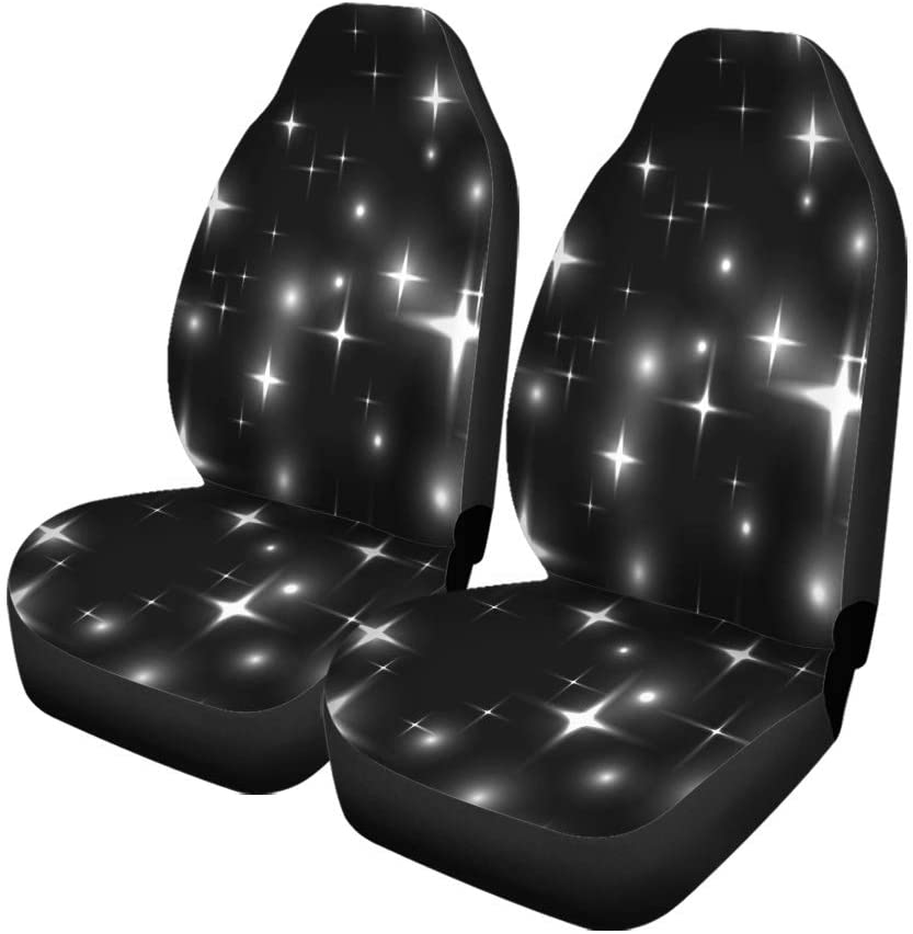 ZHANZZK Set of 2 Car Seat Covers Superb Monochromatic Stars Dark Neon Grey Firework on Sky Universal Auto Front Seats Protector Fits for Car，SUV Sedan，Truck