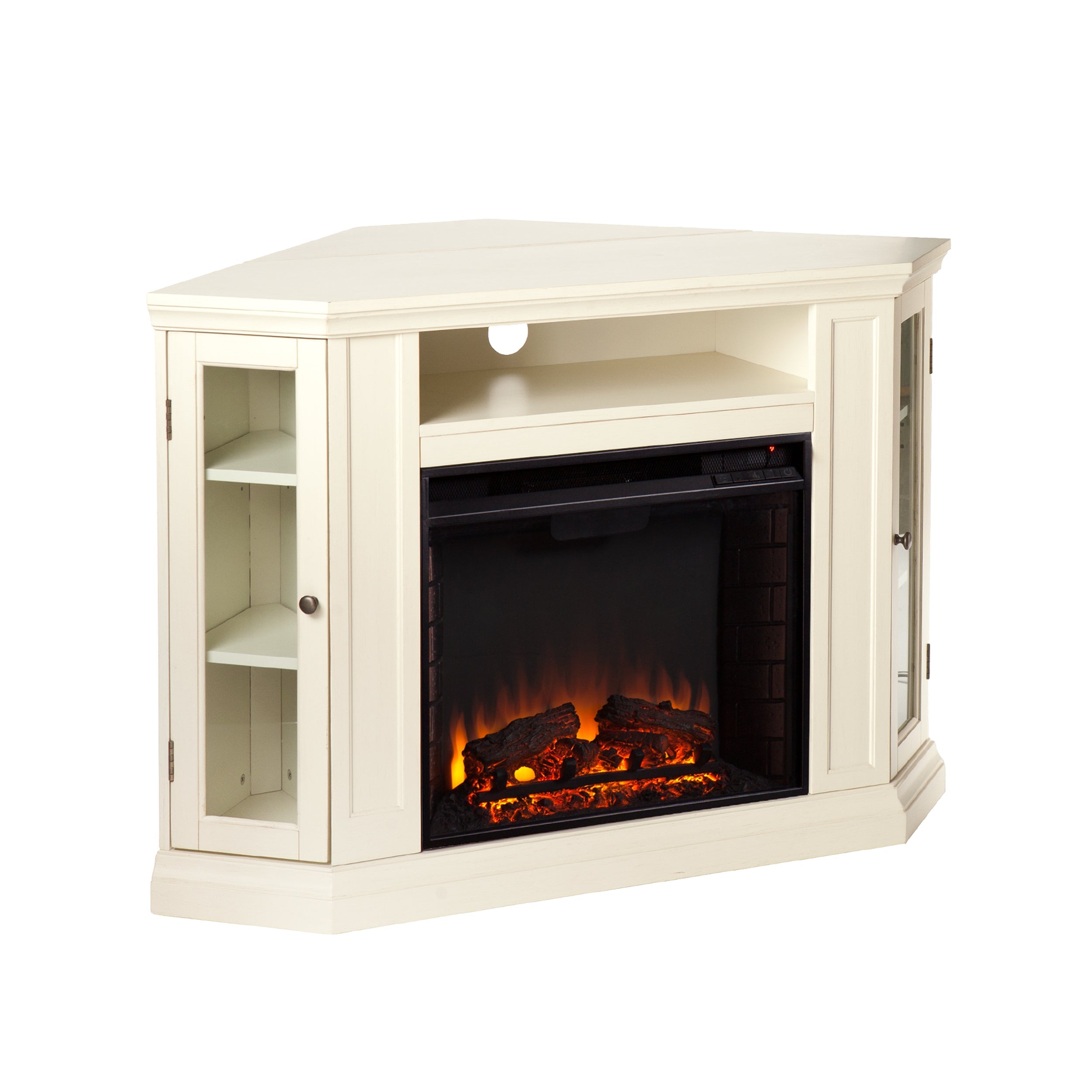 SEI Clarrie Transitional style Convertible Media Electric Fireplace in Ivory Finish