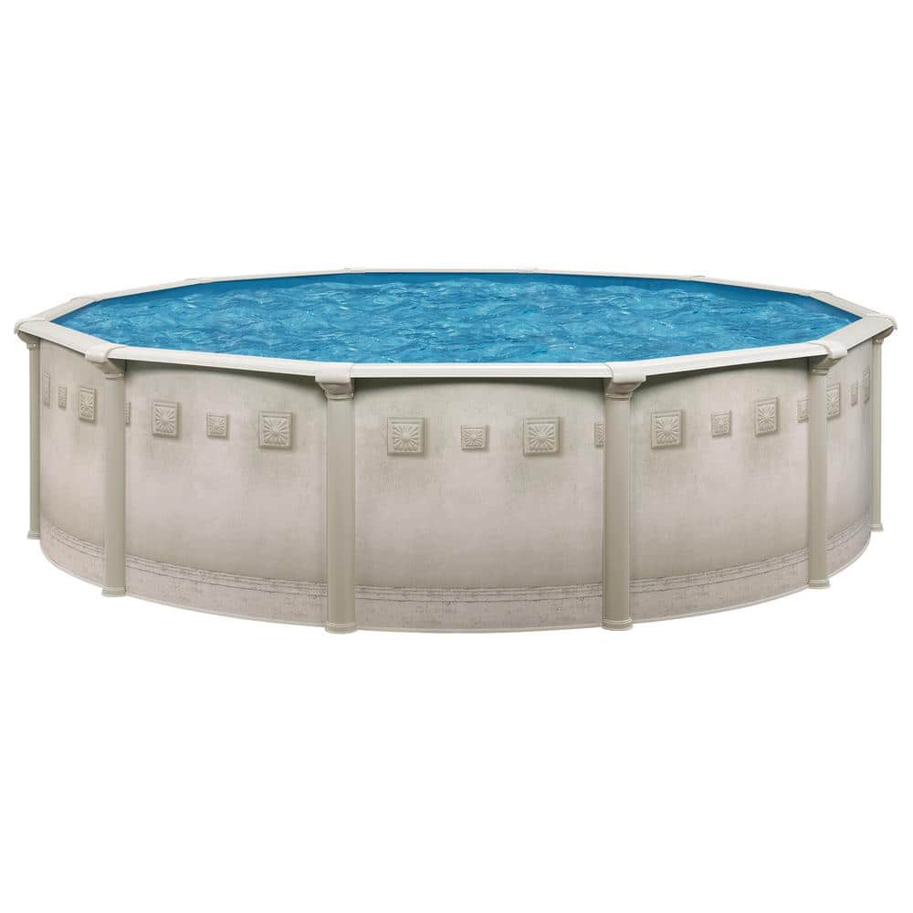 AQUARIAN Palisades 27 ft. Round 52 in. D Metal Wall Above Ground Hard Side Pool Package with Entry Step System PSEA2752HD6