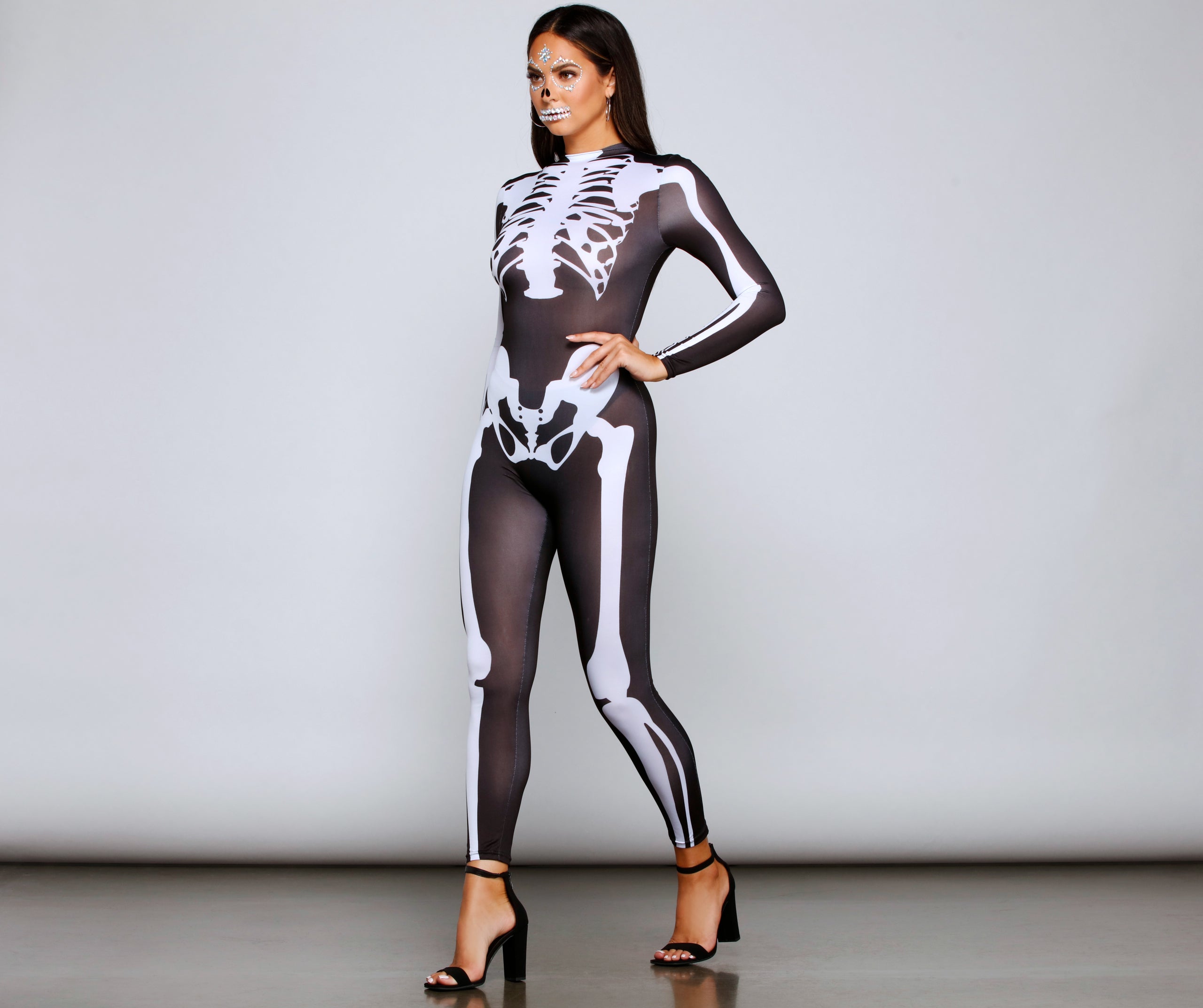 Spooky And Sultry Skeleton Print Catsuit