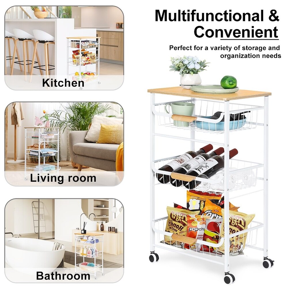 4 Tier Rolling Kitchen Storage Cart  Metal Microwave Stand Kitchen Island Cart on Wheels with Storage