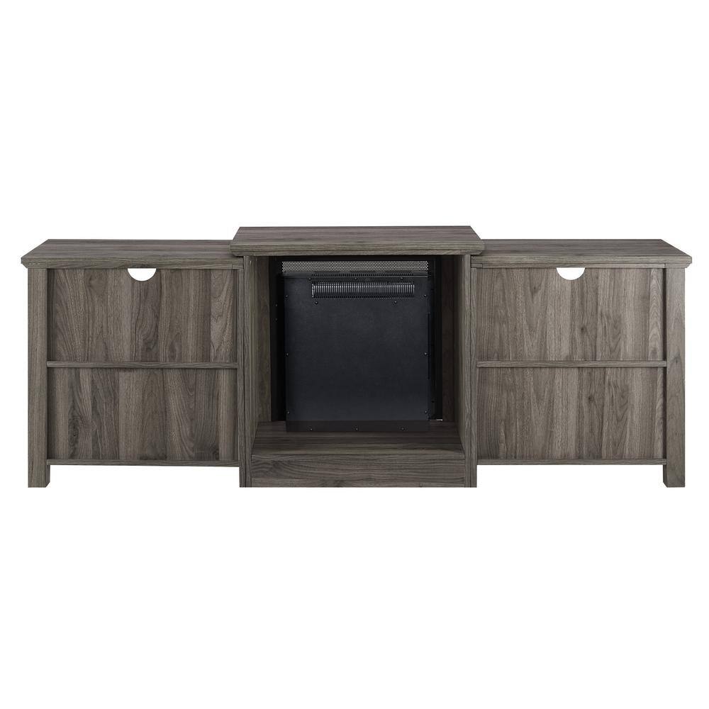 Welwick Designs 70 in. Slate Gray Composite TV Stand with Electric Fireplace (Max tv size 78 in.) HD8209