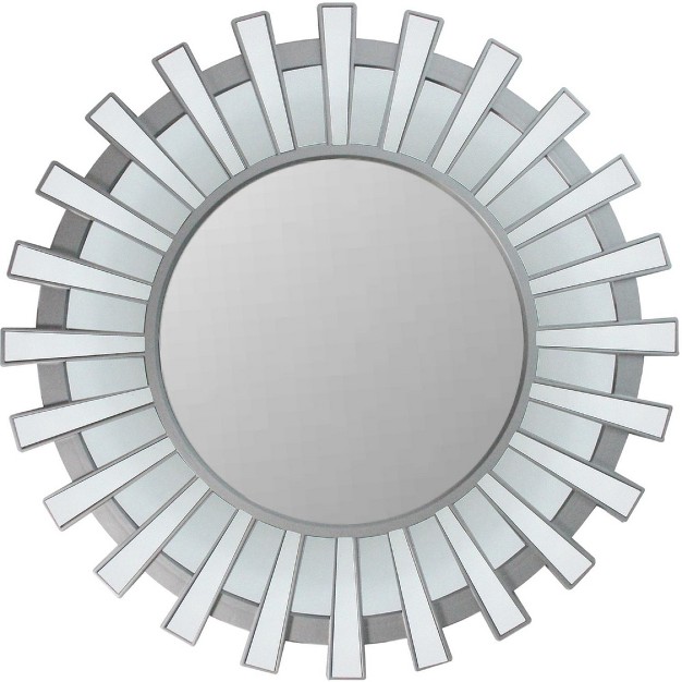 Matte Silver Sunburst Round Wall Mirror