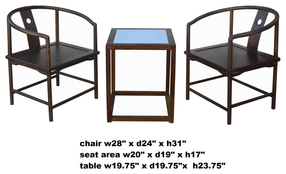 Oriental Handmade Elm Wood Horseshoe Armchair Table 3 Pieces Set Hcs5935   Midcentury   Living Room Furniture Sets   by Golden Lotus Antiques  Houzz