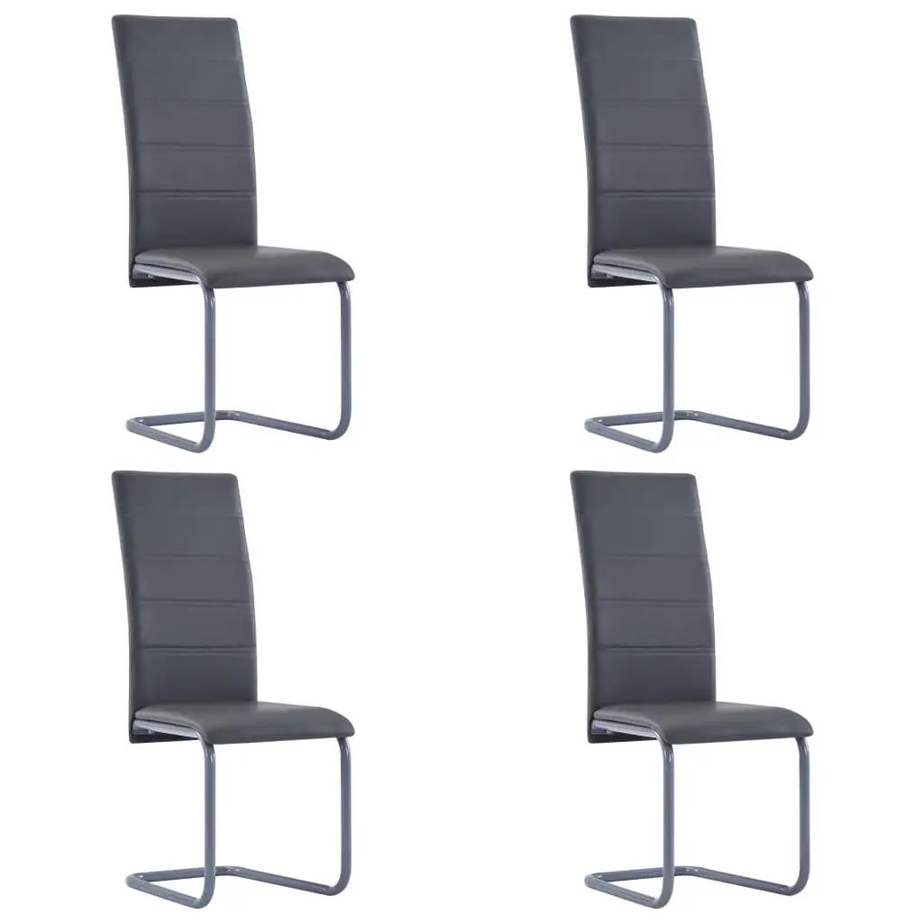 Cantilever Dining Chairs 4 pcs Gray Faux Leather