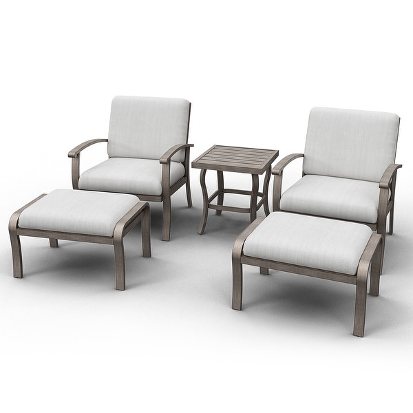 5Piece Aluminum Patio Conversation Set with End Table，Ottoman and Light Gray Cushions