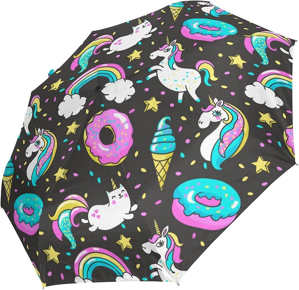 Rain Umbrella Automatic Windproof Foldable Umbrella Unicorns Doughnut