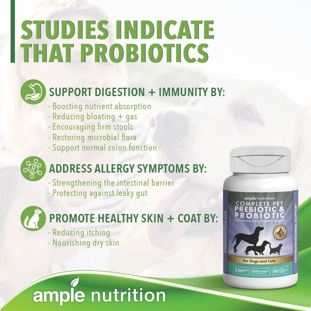 Ample Nutrition Complete Pet Prebiotic and Probiotic Cat and Dog Supplement， 60 count