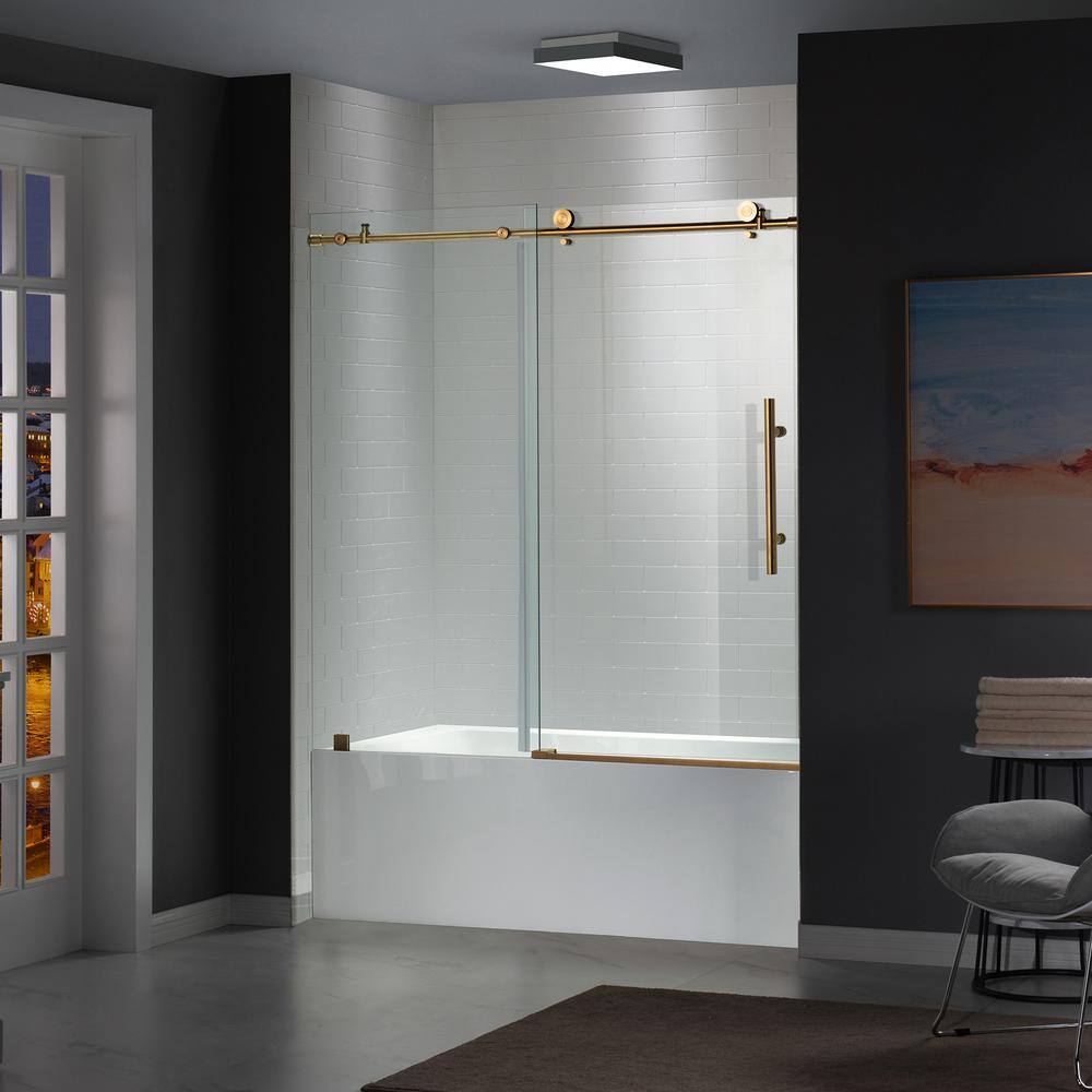 WOODBRIDGE Cawston 60 in. W x 62 in. H Frameless Sliding Shower Door in Brushed Gold HSD3623