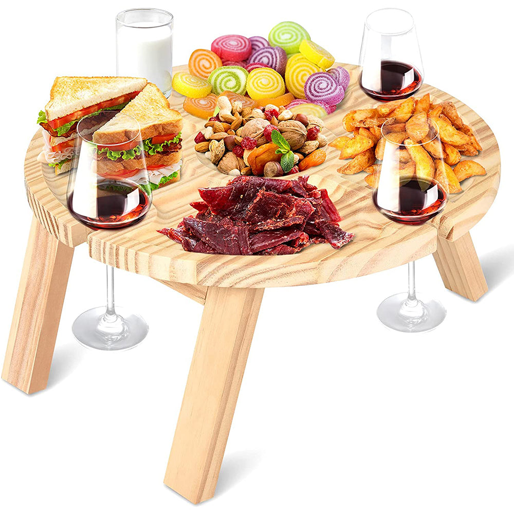 VIVEFOX Wooden Picnic Table， Portable 2-in-1 Picnic Table， Folding Wine Glass Holder Suitable for Outdoor Indoor Camping