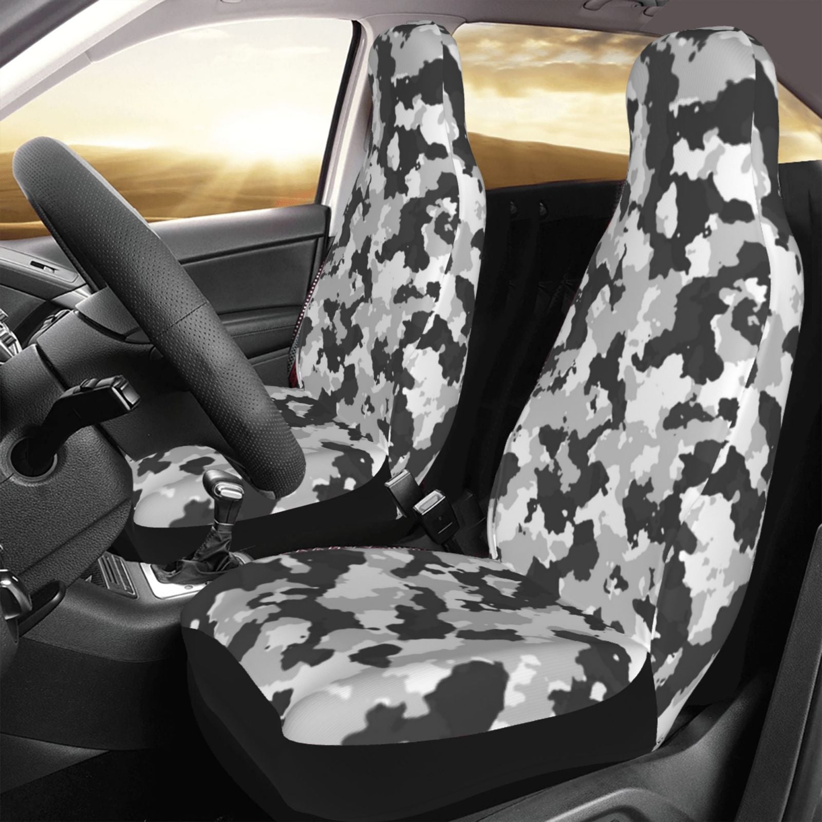 LNWH Car Seat Covers， Snow Camouflage Texture Pattern Car Interior Seat Covers - Universal Fit Most Cars， SUV， Trucks， 2pcs Car Seat Protectors