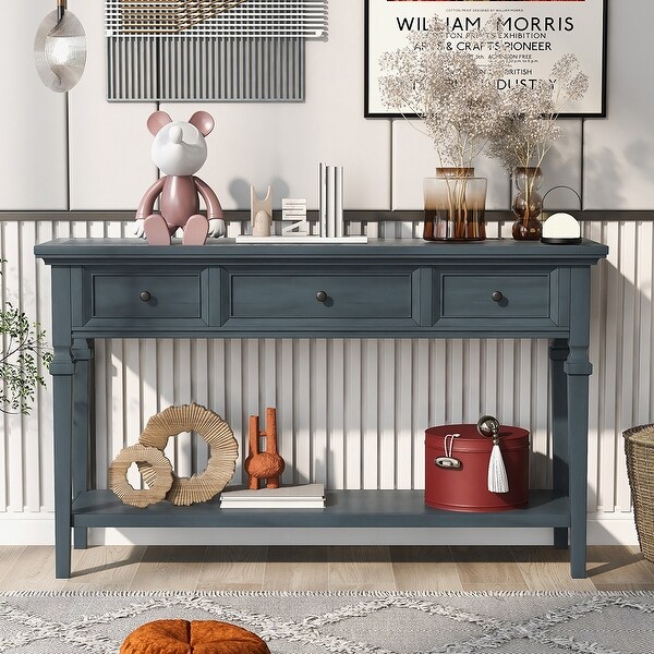 Classic Retro Style Console Table with 3 Drawers and Bottom Shelf