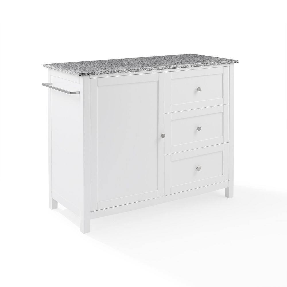 CROSLEY FURNITURE Soren White Kitchen Island with Gray Granite Top KF30090GG-WH