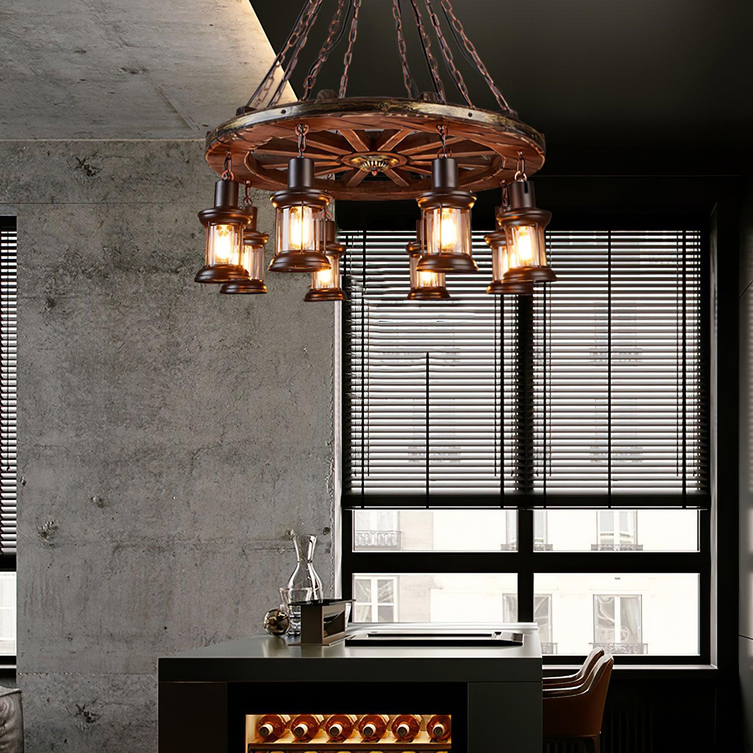 Nautical Industrial Style Wooden Chandelier