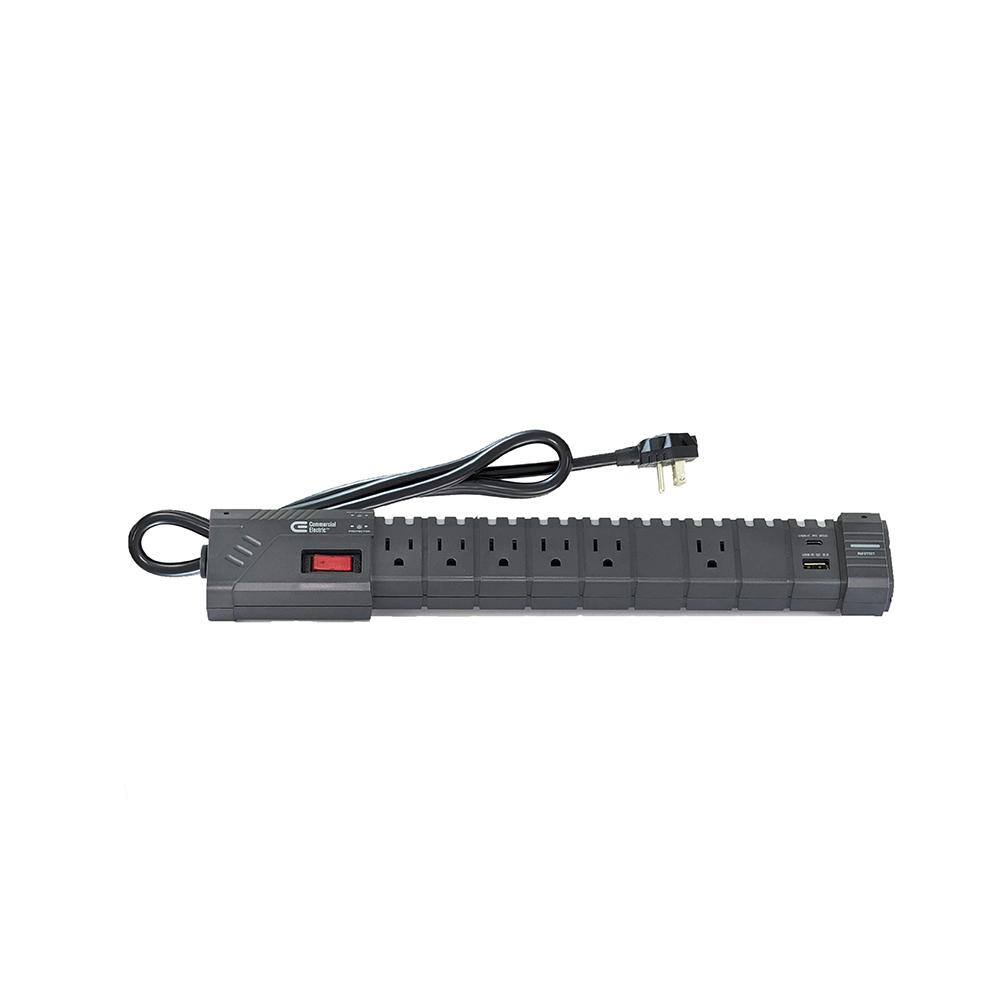 Commercial Electric 6 ft. 6-Outlet RGB Gaming Surge Protector with 1 USB-A and 1 USB-C SP-GN611