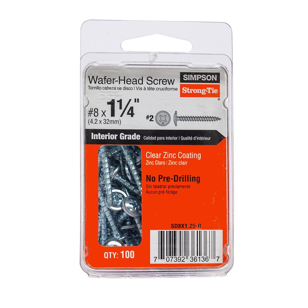 Simpson Strong-Tie #8 x 1-14 in. #2 Phillips Wafer-Head Wood Screw (100-Pack) SD8X1.25-R