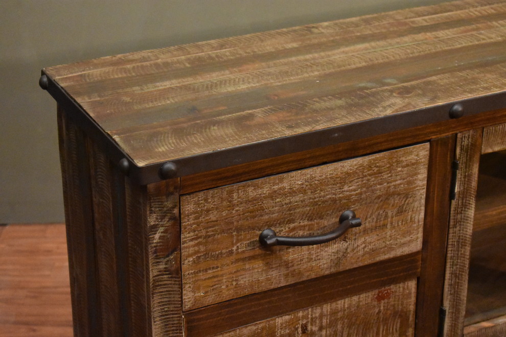 Addison Rustic Industrial Style 65 quotTV Stand   Industrial   Entertainment Centers And Tv Stands   by Crafters and Weavers  Houzz