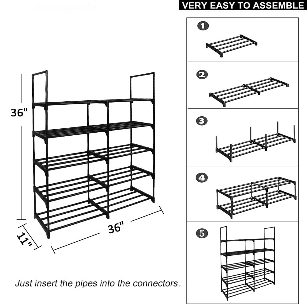 5-Tier 20 Pairs Portable Shoe Rack Shoe Organizer Storage Stand, Expandable for Heels,Boots, Black