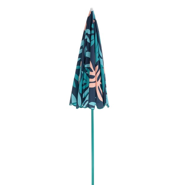 Slumbertrek 3053261vmi Moda Outdoor Adjustable Height Push Button Tilt Umbrella With Carrying Bag For The Beach Or Picnics Coral Leaf Print