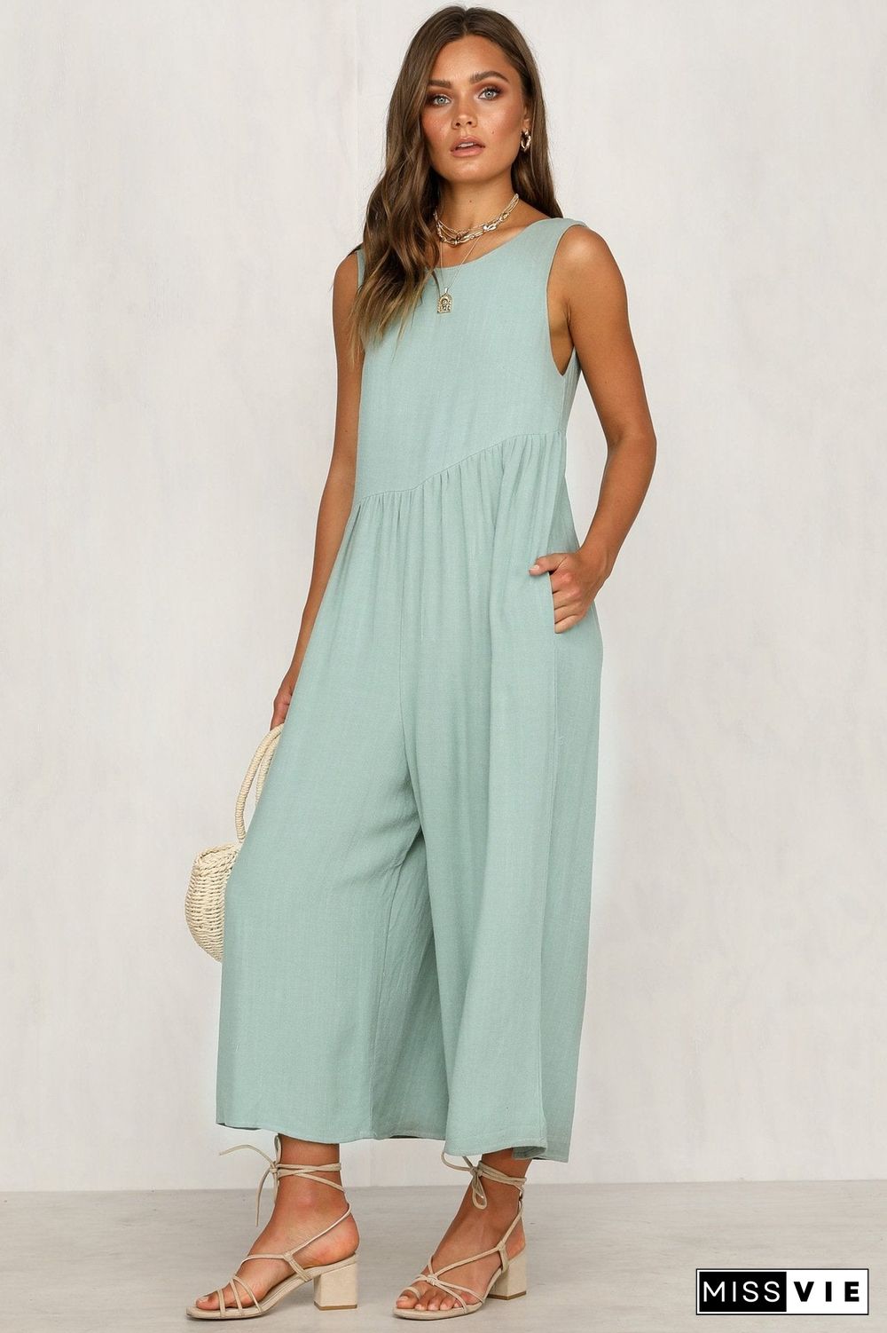 Sleeveless Backless Round Neck Jumpsuit