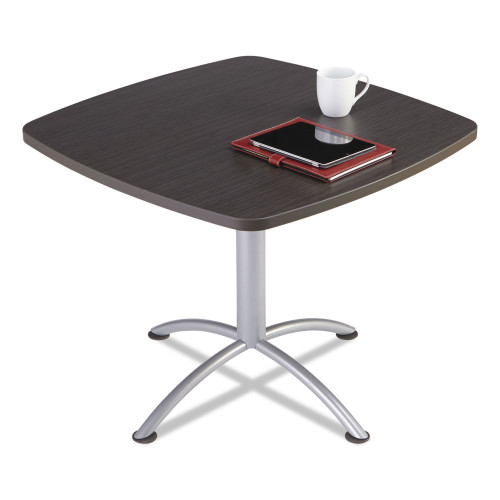 Iceberg iLand Table， Cafe-Height， Square Top， Contoured Edges， 36w x 36d x 29h， Gray Walnut/Silver (69724)