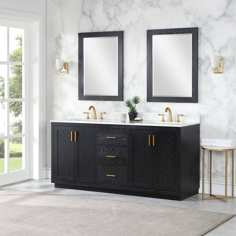 Altair Gazsi 72 in.W x 22 in.D x 34 in. H Double Sink Bath Vanity in Black Oak with White Composite Stone Top and Mirror 543072-BO-GW