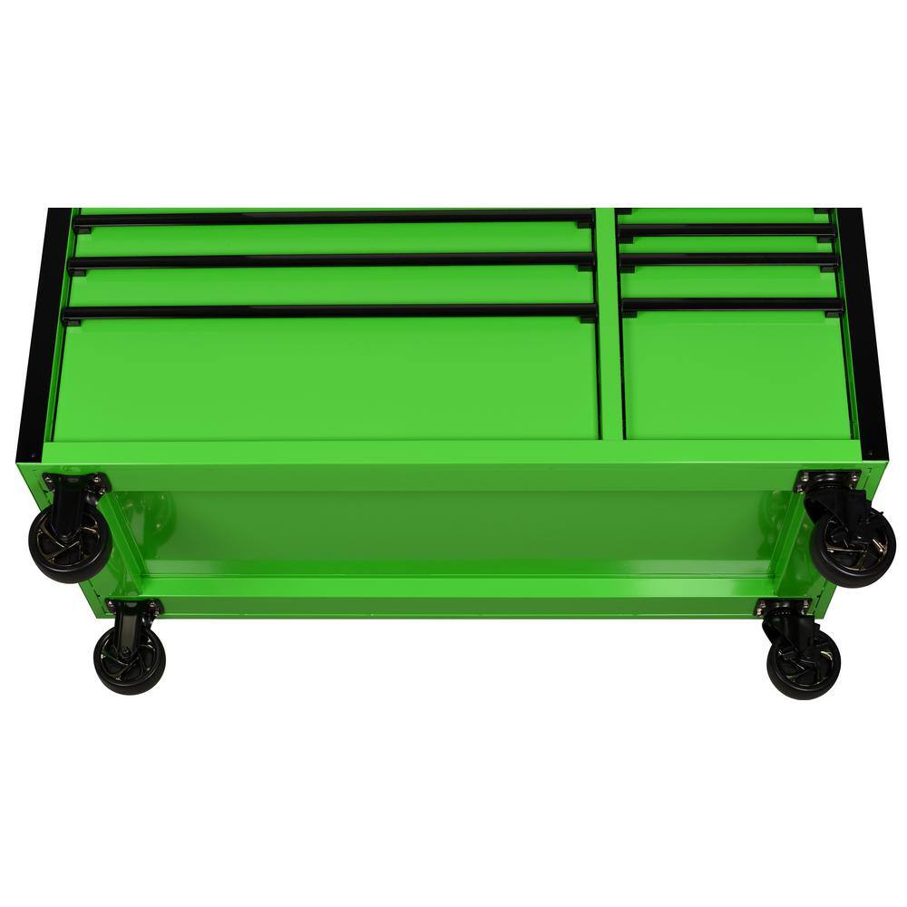 Husky 52 in. W x 24.5 in. D Standard Duty 10-Drawer Mobile Workbench Tool Chest with Solid Wood Work Top in Gloss Green H52MWC10GRN