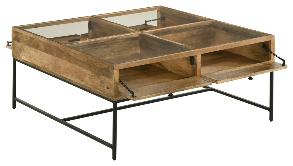 Stephie 4 drawer Square Clear Glass Top Coffee Table Honey Brown   Modern   Coffee Tables   by Modon  Houzz