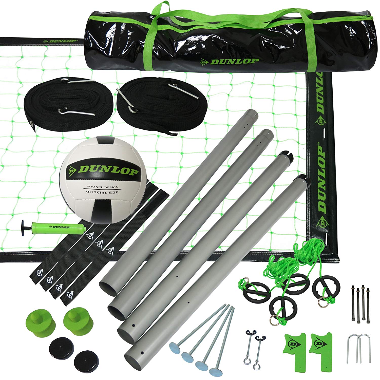 Dunlop Professional Volleyball Game Set， Accessories Included， Lawn Game， Black/Green