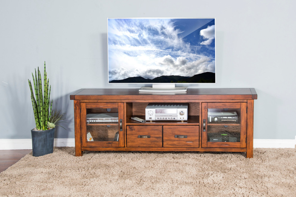 74 quotModern Rustic TV Stand Media Console Glass Doors Storage Drawers   Transitional   Entertainment Centers And Tv Stands   by Sideboards and Things  Houzz