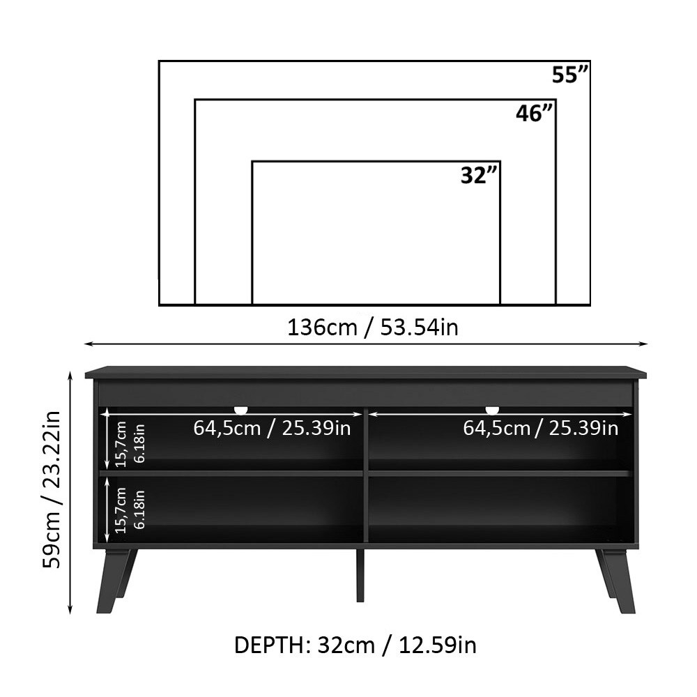 Madesa TV Stand Cabinet with 4 Shelves and Cable Management  TV Table Unit for TVs up to 55 Inches  23'' H x 12'' D x 53'' L