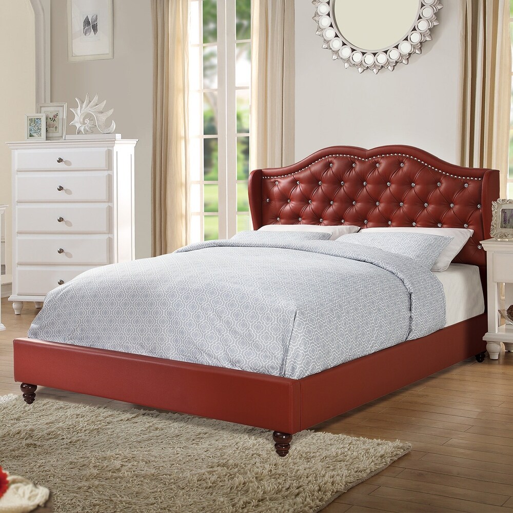 Faux Leather Upholstered Bed With Button Tufted Design