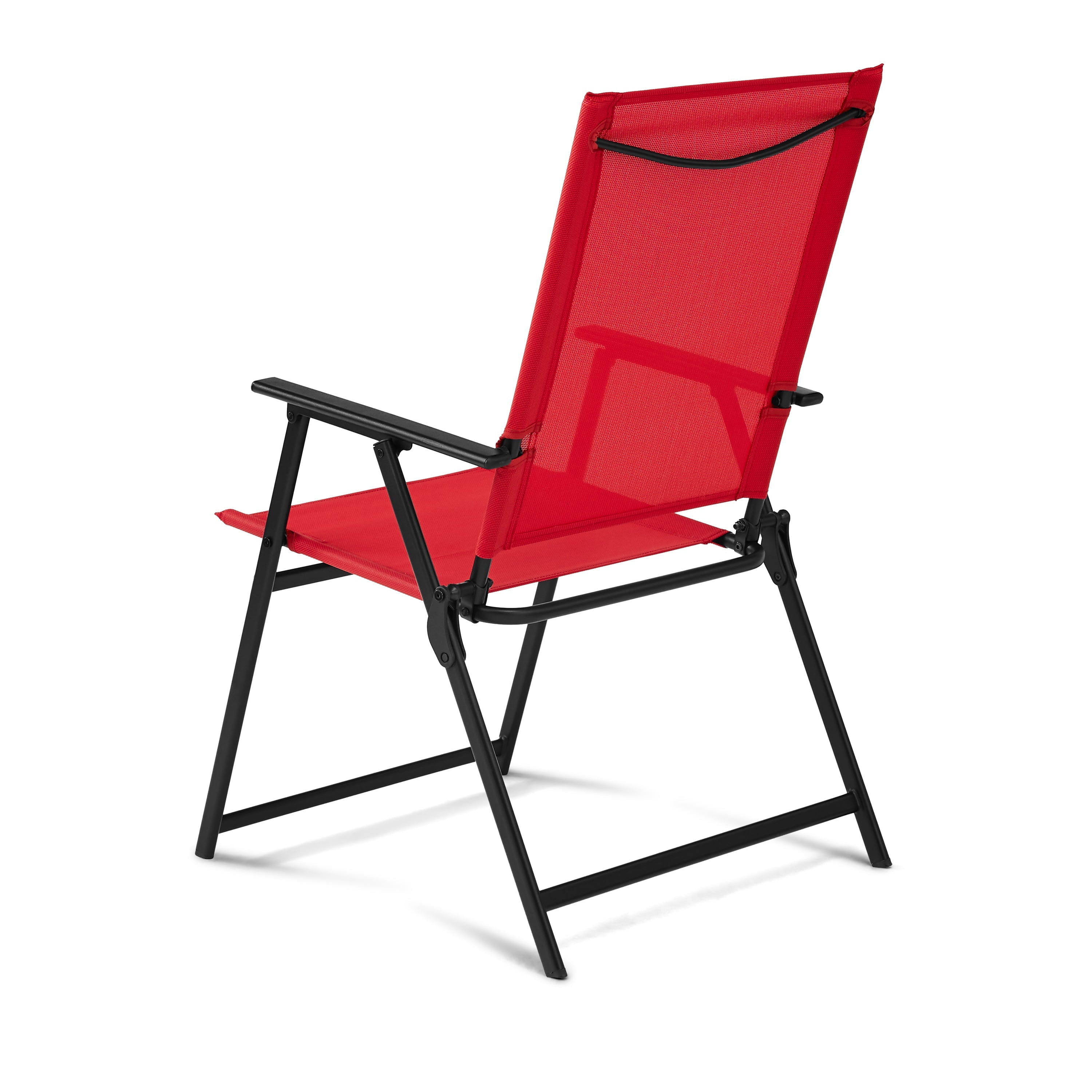 Mainstays Greyson Square Set of 2 Outdoor Patio Steel Sling Folding Chair, Red