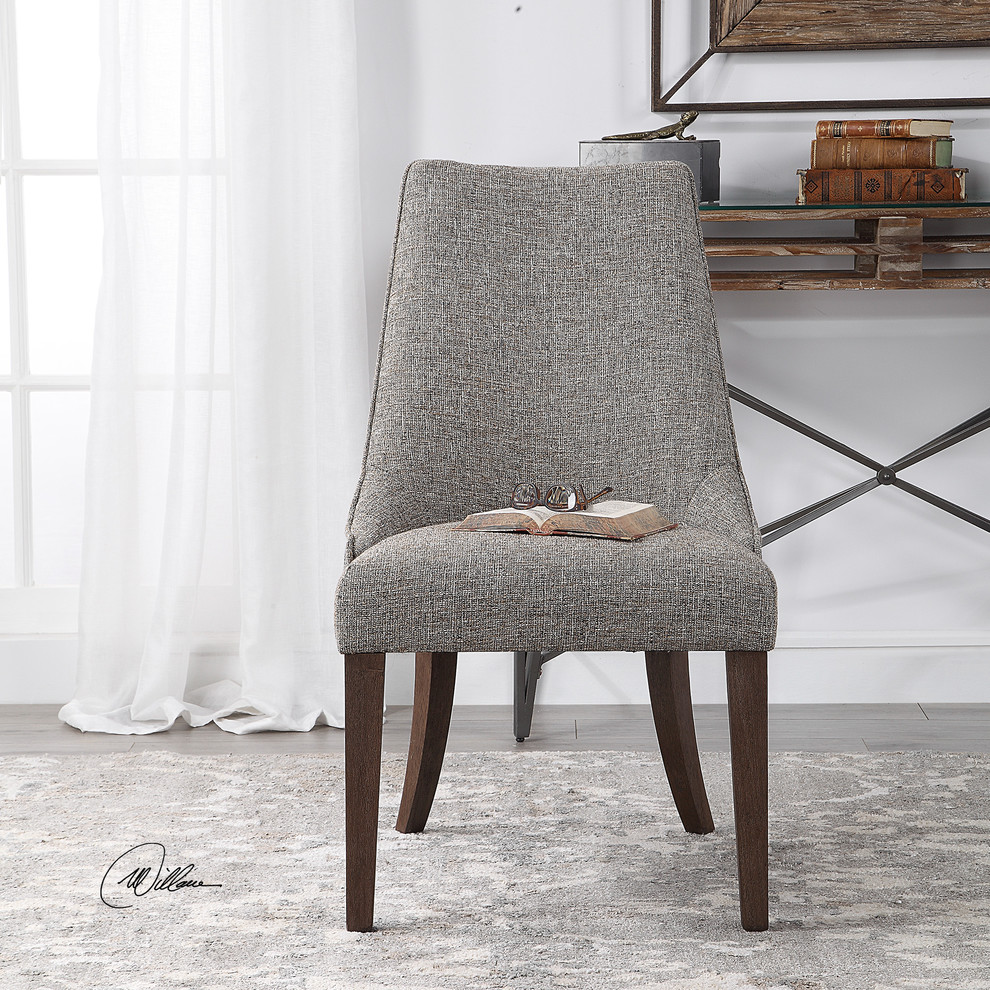 Casual Gray Brown Curved Accent Chair  Dark Exposed Wood Dining Earth Tone   Transitional   Dining Chairs   by My Swanky Home  Houzz