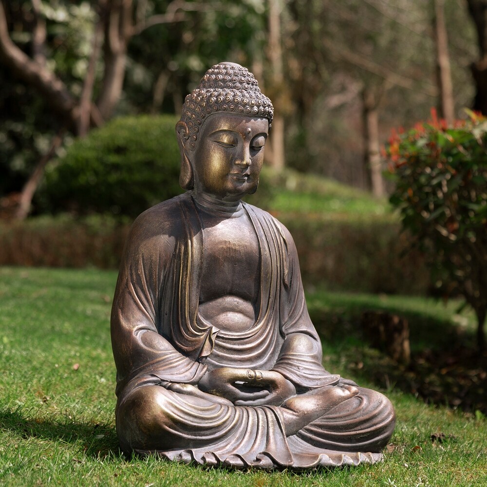 Glitzhome Zen Style MgO Meditating Buddha Garden Statue Indoor Outdoor