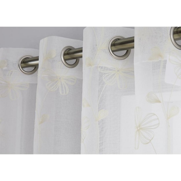 Trinity Semi Sheer Curtains 2 Panels Floral Embroidered Half Translucent Grommet Voile Drapes Farmhouse Window Treatments