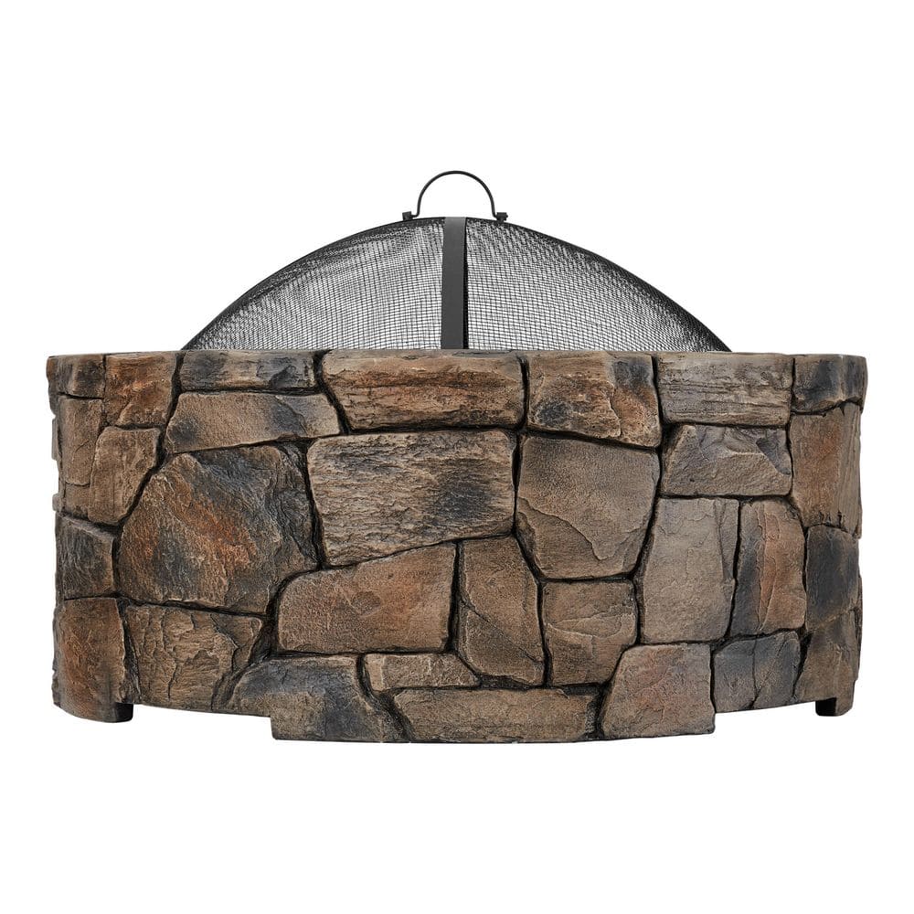 Hampton Bay 36 in. W x 20.6 in. H Round Stacked Stone Wood Burning Fire Pit FP21932