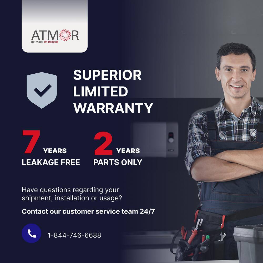 ATMOR 36kW 7.03 GPM Electric Tankless Water Heater Ideal for 4 Bedroom Home up to 8 Simultaneous Applications AT-36WH-HD