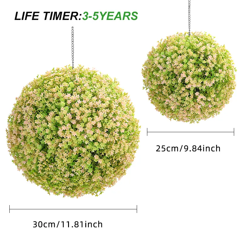 Q51 Chinese Garden Supplies UV Resistance Artificial Plastic Boxwood Topiary Pink Grass Ball for Outdoor Decor