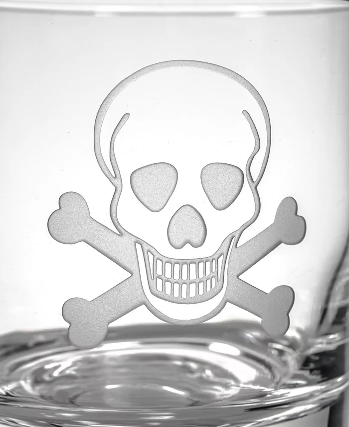 Rolf Glass Skull and Cross Bones Double Old Fashioned 14Oz - Set Of 4 Glasses