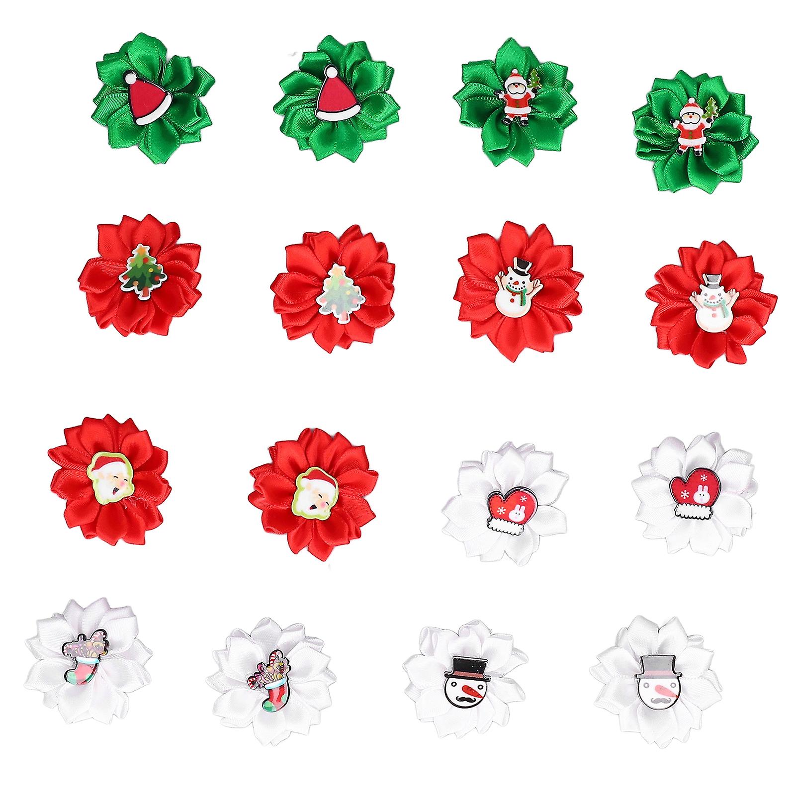 16pcs Pet Hair Bows Mix Colors Cute Puppy Christmas Topknot With Rubber Band For Medium Small Dogs