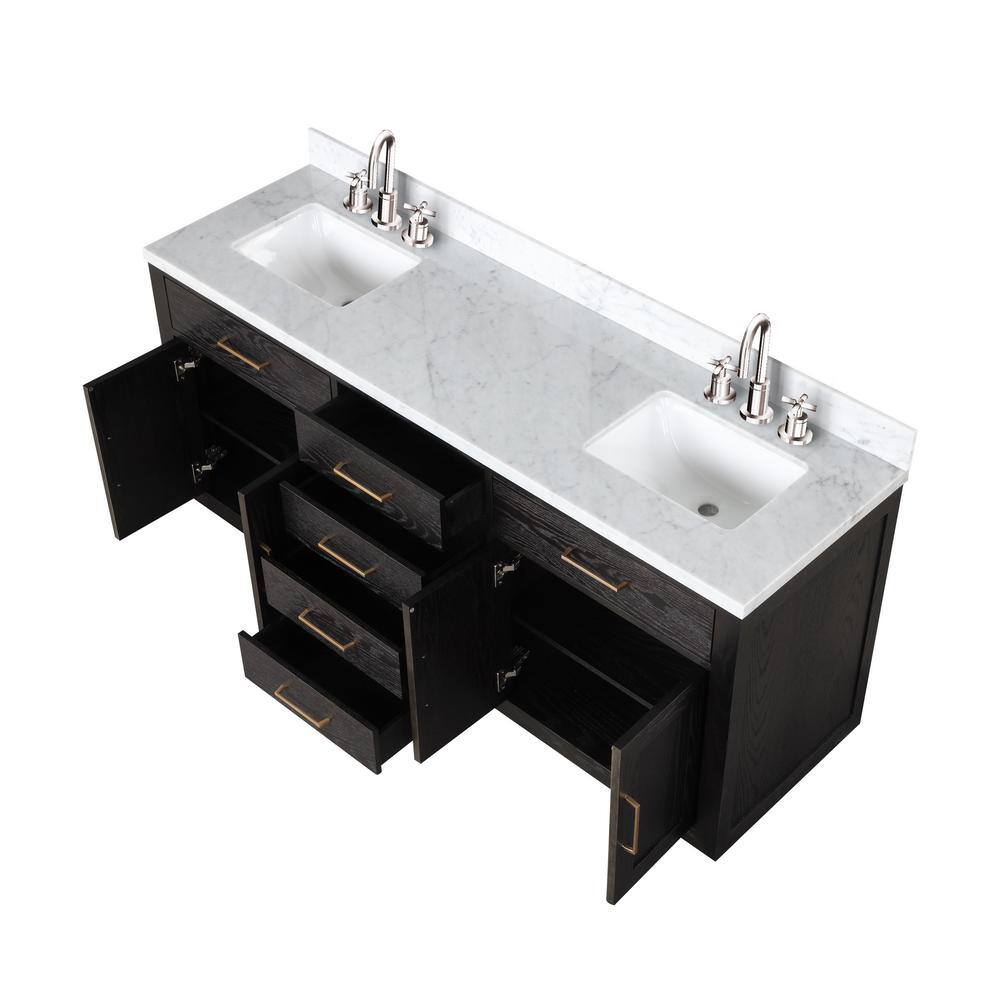 Lexora Condor 72 in W x 22 in D Black Oak Double Bath Vanity Carrara Marble Top and Faucet Set LVCO72DJ101