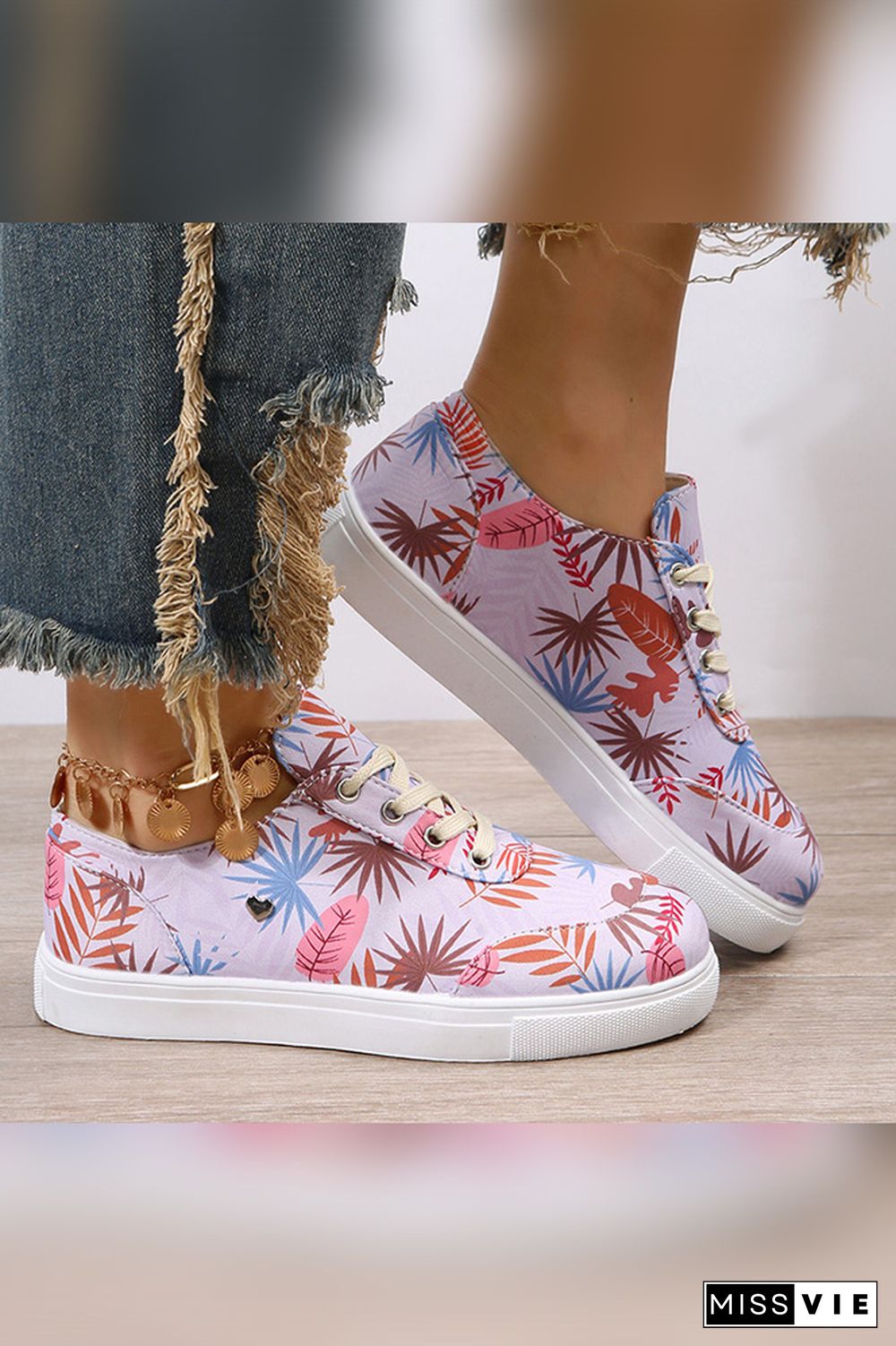 PU Floral Print Sneakers