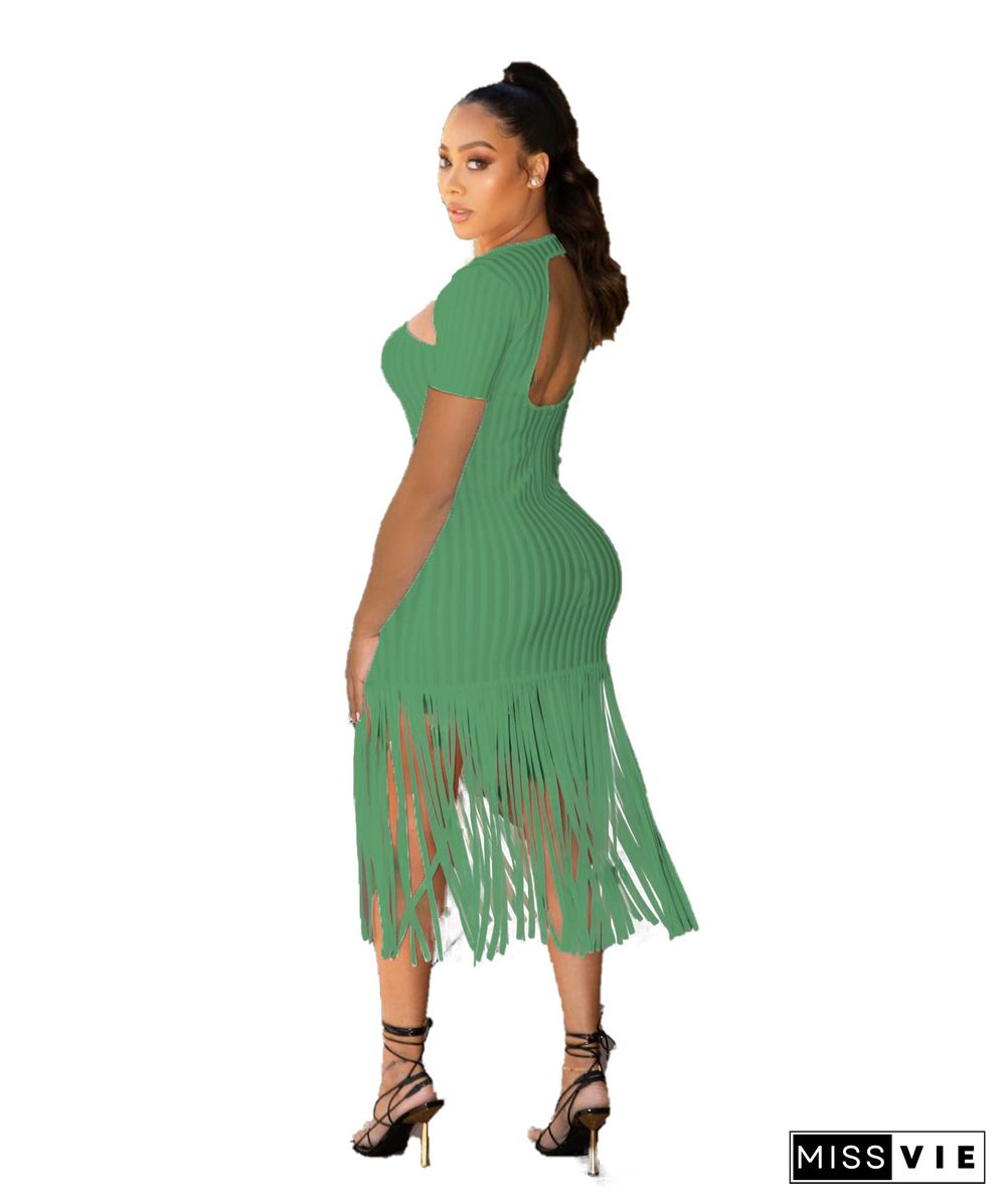 Short Sleeve Cut Out Backless Tassels Party Dresses