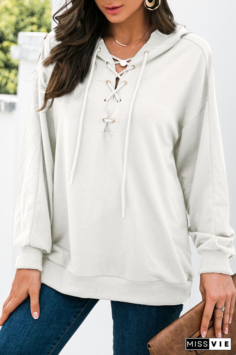 Drop Shoulder Criss-cross Hoodie Wholesale