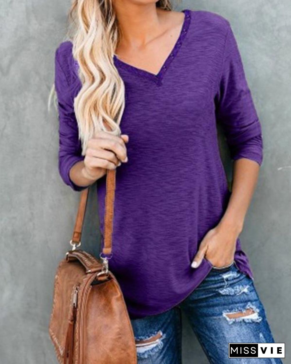 Plus Size Long Sleeve Cotton-blend Shirts Blouse