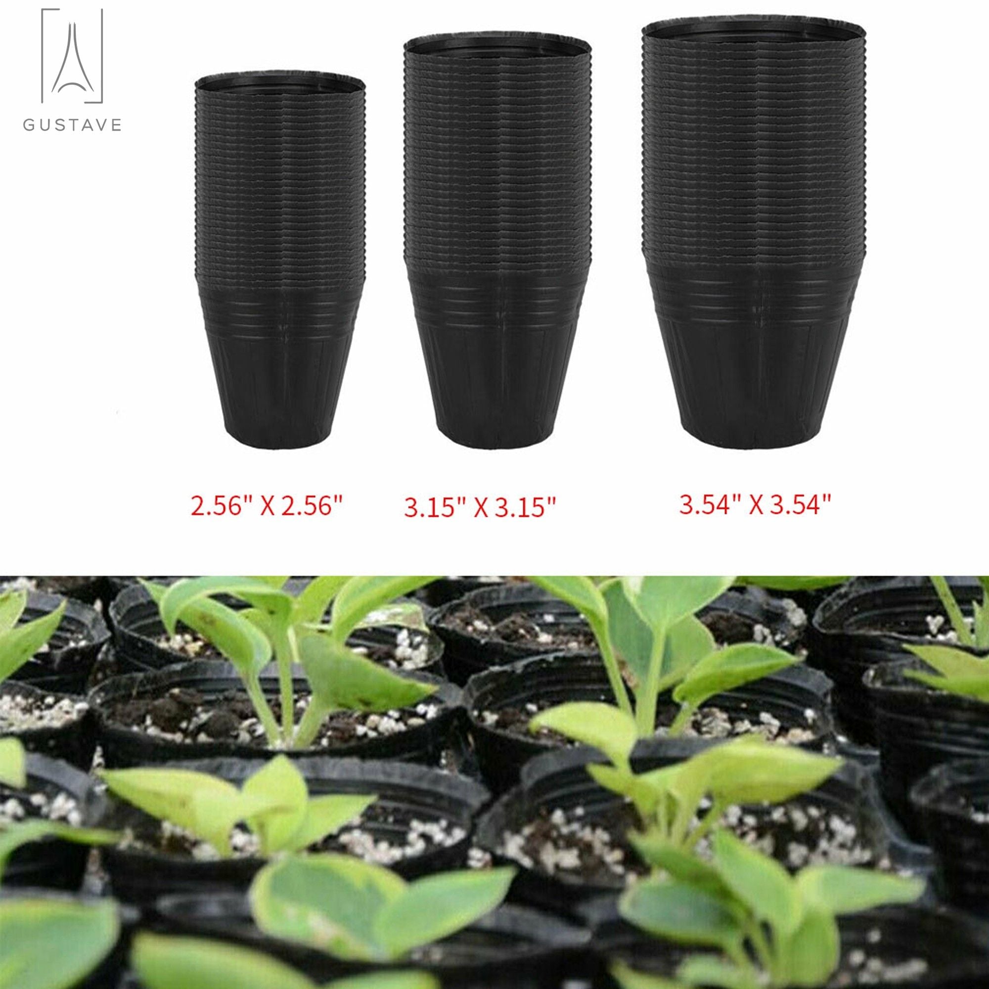 Gustave 100 Pack Plastic Seedlings Pots, Garden Nursery Pot Flower Plant Container for Indoor Outdoor Seedlings, Vegetables (2.56