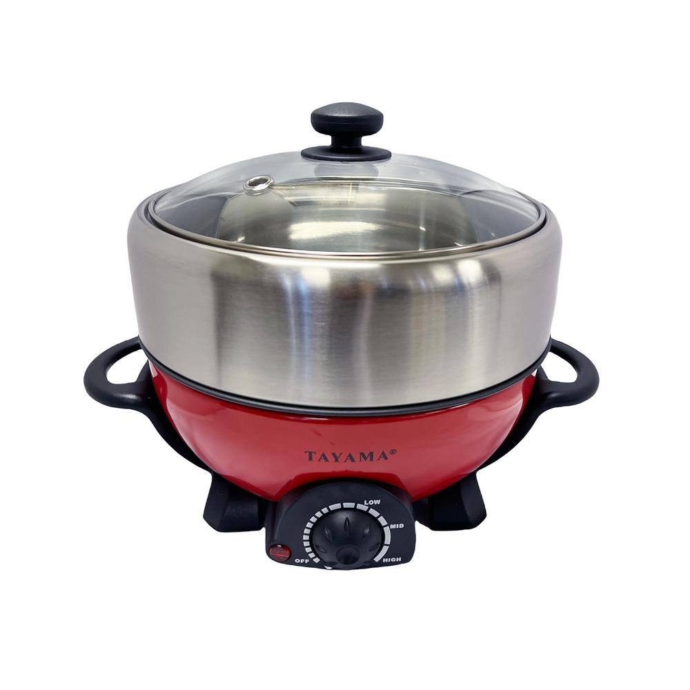 Tayama Shabu 3 qt. Red Electric Multi-Cooker with Stainless Steel Pot Grill TRMC-40RS