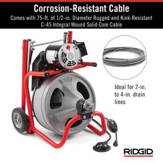 RIDGID K-400 Drain Cleaning Snake Auger 120-Volt Drum Machine with C-45IW 12 in. x 75 ft. Cable + 4-Piece Tool Set  Gloves 26998